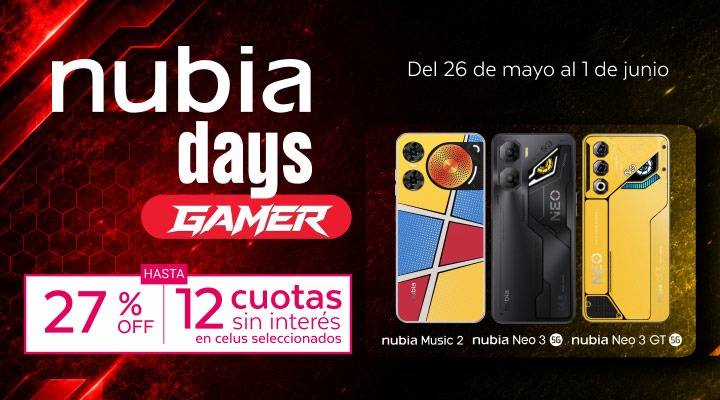 Nubia Days Gamer, hasta el 1 de junio descuentos increibles en celus nubia, hasta 27% de descuento y hasta 12 cutas sin inter&eacute;s.