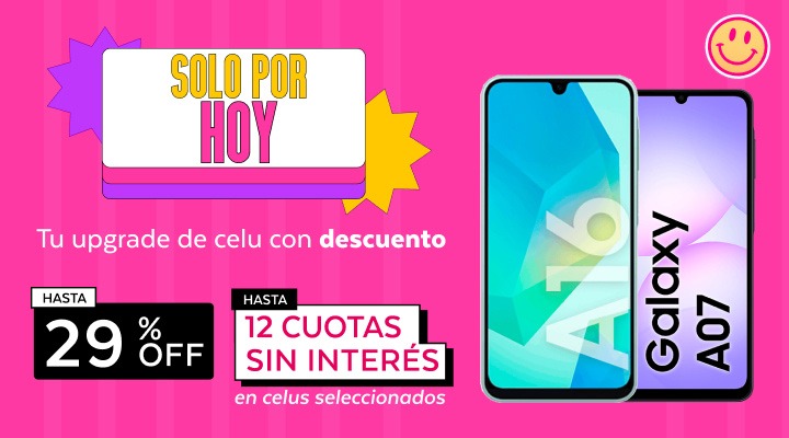 Solo por hoy, tu upgrade de celu con hasta 29 porciento de descuento y hasta 12 cuotas sin inter&eacute;s.